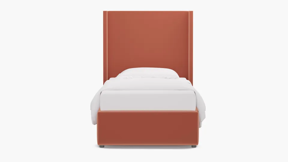 Modern Wingback Bed, Coral Performance Velvet, Twin