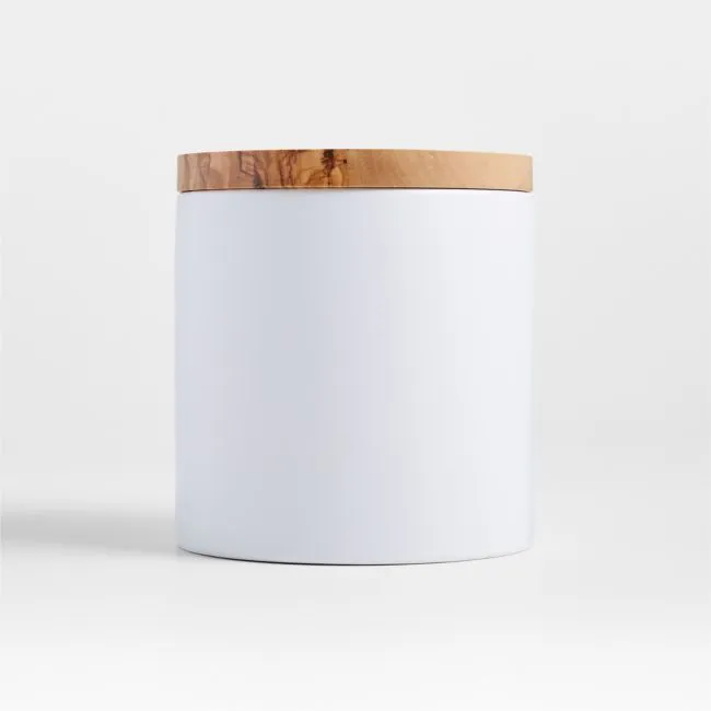 Small Olivewood and Matte Ceramic Canister