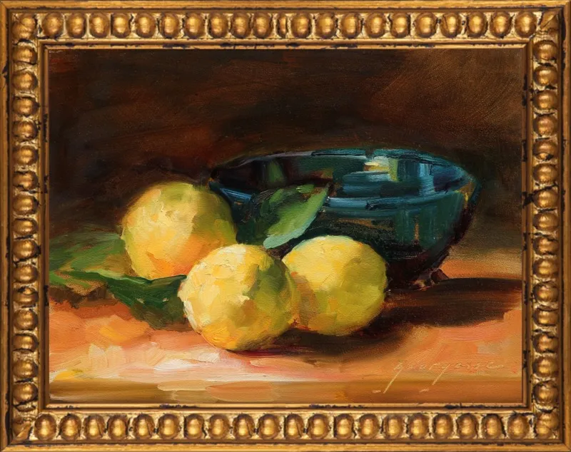 Lemons and Blue Bowl by Georgesse Gomez for Artfully Walls