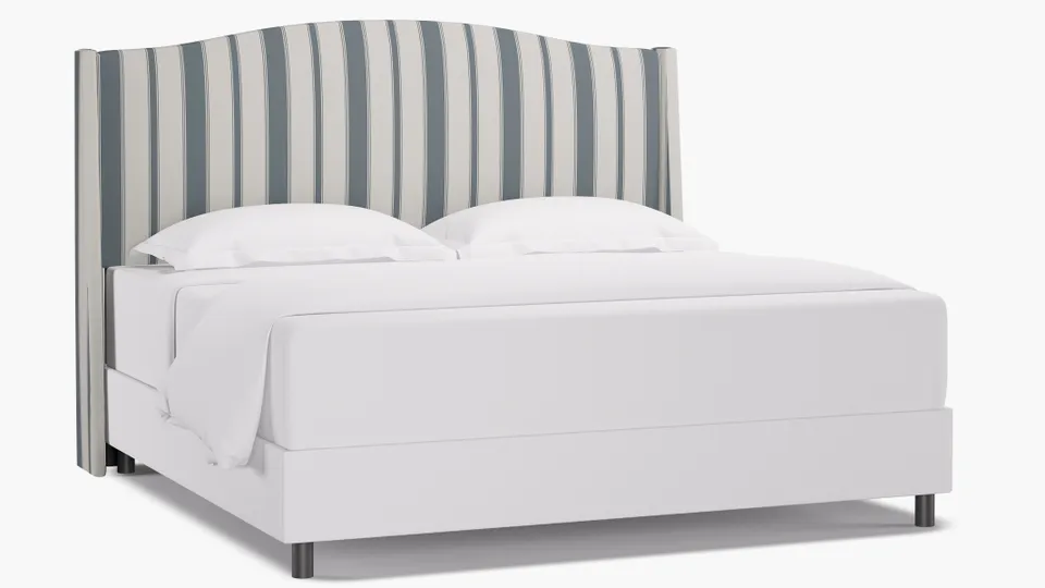 Classic Wingback Headboard, French Blue Clarence Stripe, King
