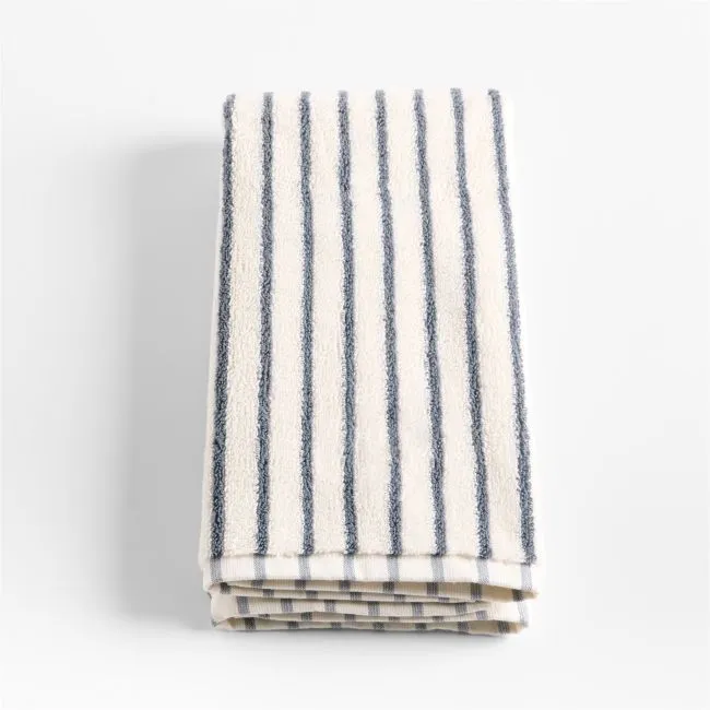 Classic Organic Turkish Cotton Pampas Ivory and Evening Blue Stripe Hand Towel