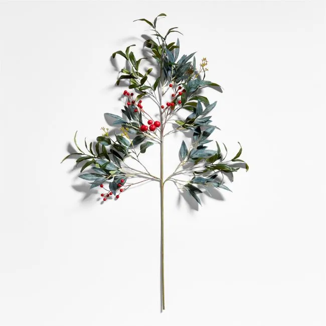 Faux Olive and Red Berry Holiday Stem 40"