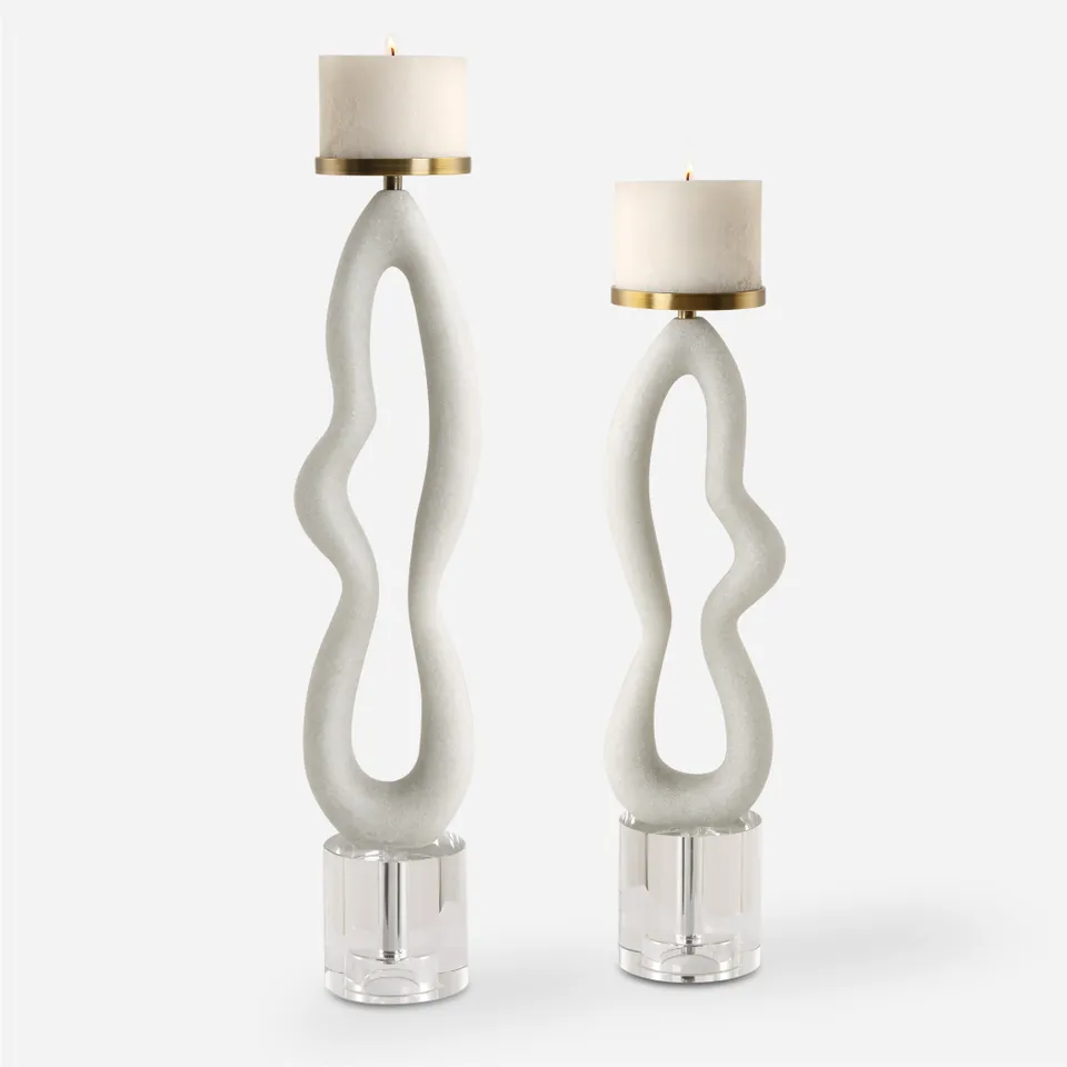 Feamelo Ivory Stone Candleholders Set/2