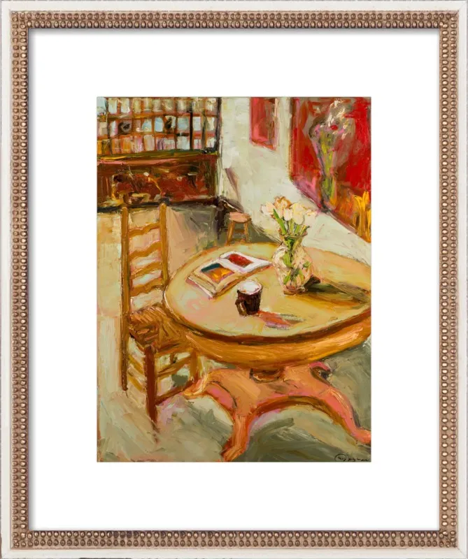 Still Life with open book on table by Ana Guzman for Artfully Walls