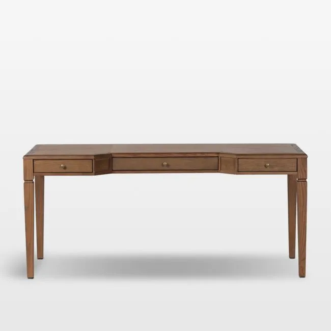 Atelier 68" Leather-Inset Oak Wood Desk