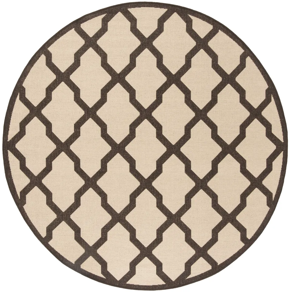 Arlo Home Indoor/Outdoor Woven Area Rug, LND122U, Cream/Brown,  6' 7" X 6' 7" Round