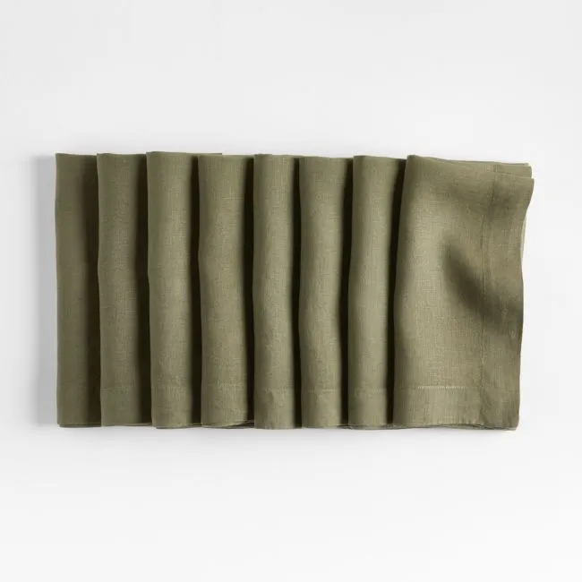 Marin Desert Green European Linen Napkins, Set of 8
