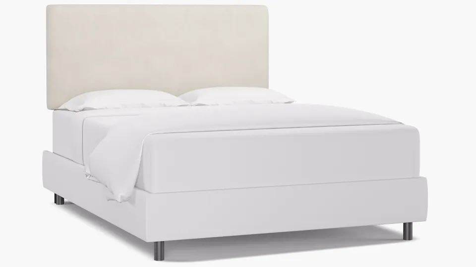 Square Back Headboard, White Classic Velvet, Queen
