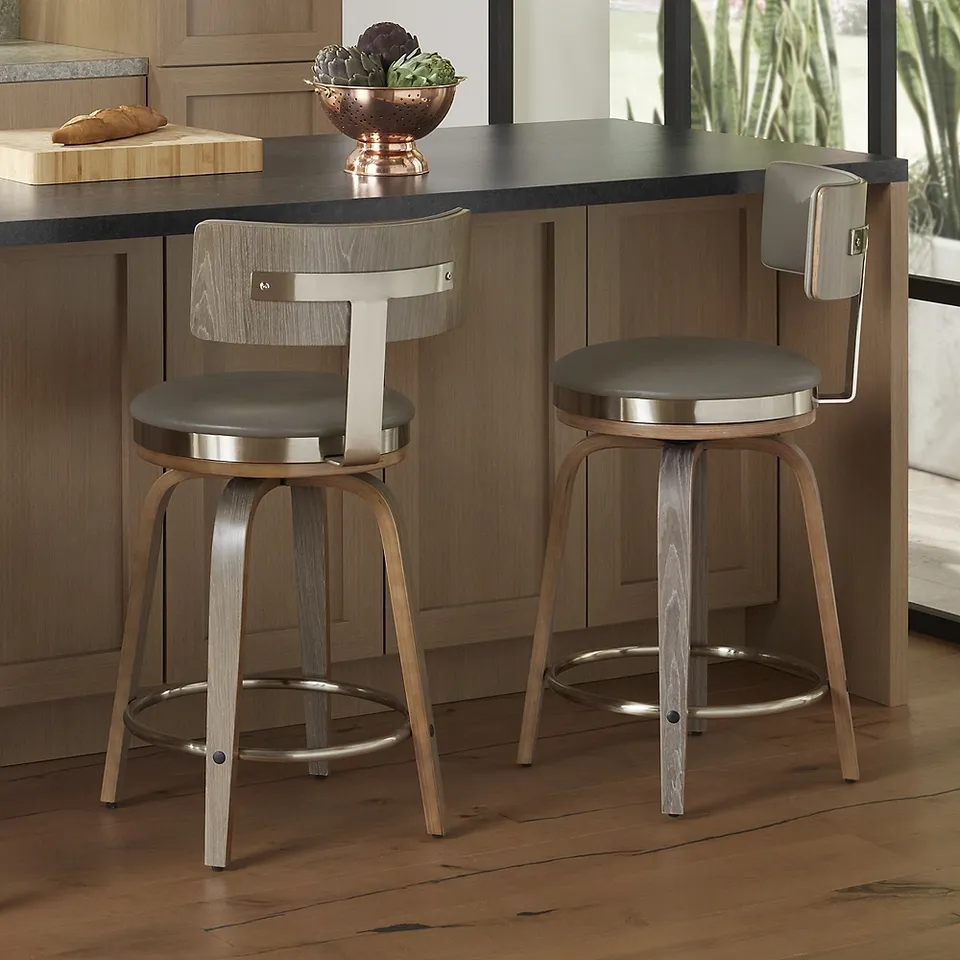 Tilden 26" Gray Leather Swivel Counter Stools Set of 2