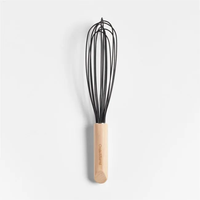 Crate & Barrel 12" Black Silicone and Wood Whisk