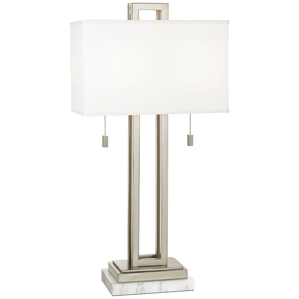 Possini Euro Rectangle 30" Nickel Table Lamp with White Marble Riser