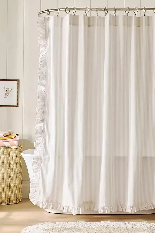 Organic Cotton Ruffled Stripe Shower Curtain