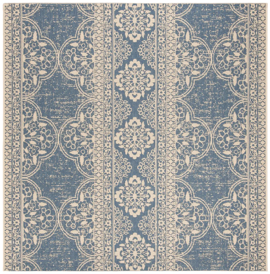 Arlo Home Indoor/Outdoor Woven Area Rug, LND174N, Cream/Blue,  6' 7" X 6' 7" Square