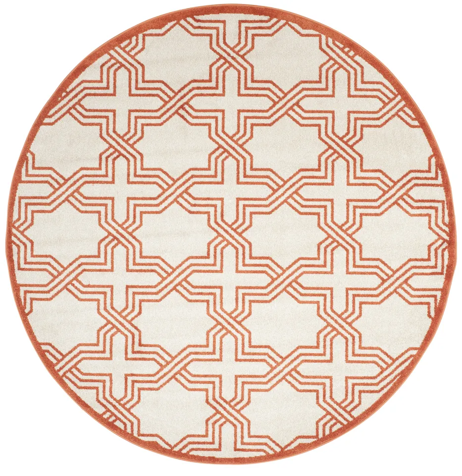 Arlo Home Indoor/Outdoor Woven Area Rug, AMT413F, Ivory/Orange,  7' X 7' Round