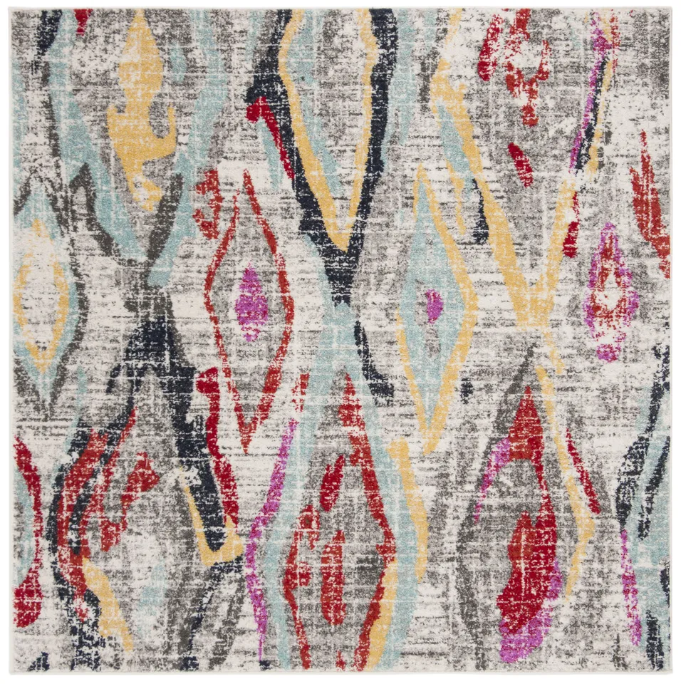 Arlo Home Woven Area Rug, ADR209F, Light Grey/Red,  6' X 6' Square