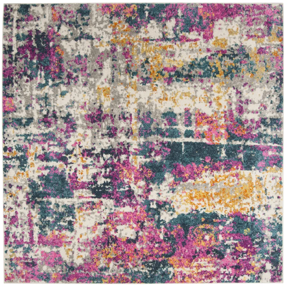 Arlo Home Woven Area Rug, MAD143B, Ivory/Blue,  6' 7" X 6' 7" Square