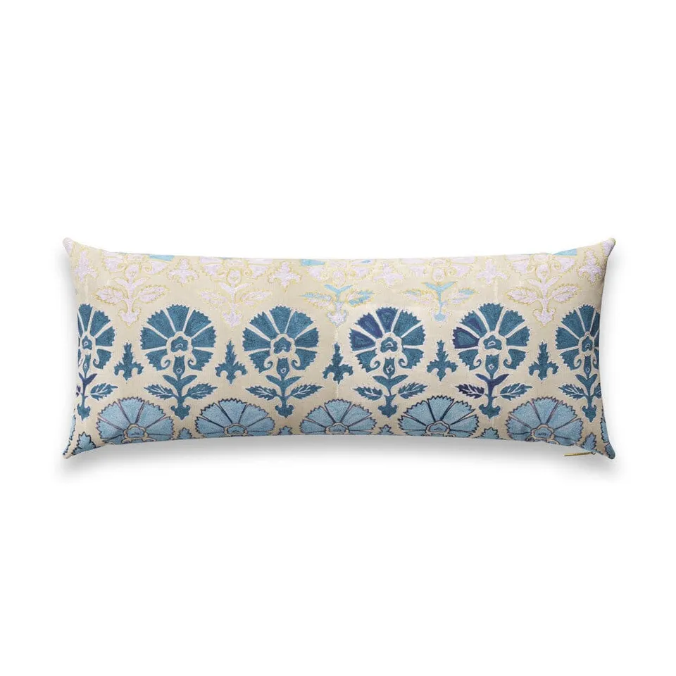 Blue Daisy Suzani Pillow by St. Frank | Black | 40" W x 15" H | Cotton/Silk