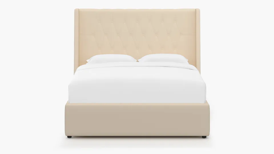 Tufted Wingback Bed, Flax Twill, Queen