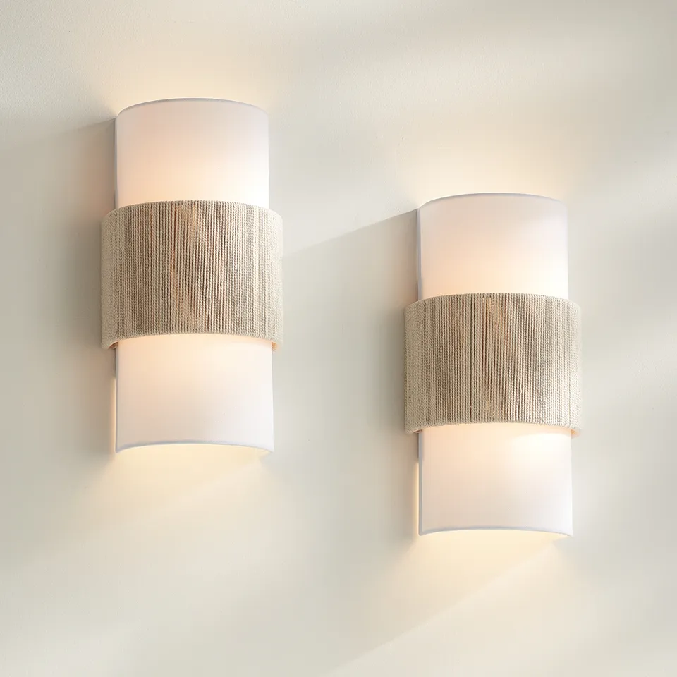 360 Lighting Cabo 14 1/2" Linen and Rope 2-Light Wall Sconce Set of 2