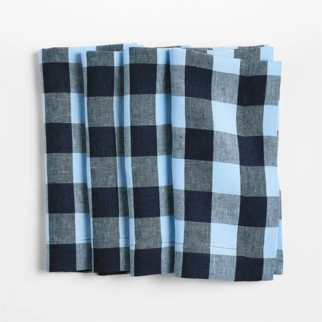 Marin Blue EUROPEAN FLAX ™-Certified Linen Buffalo Check Napkins, Set of 4