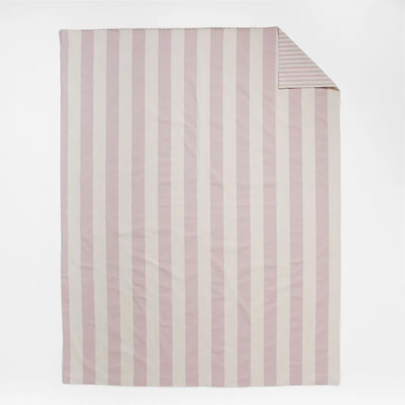 Riviera Plum Rose and Oatmeal Reversible Stripe Kids Twin Duvet Cover