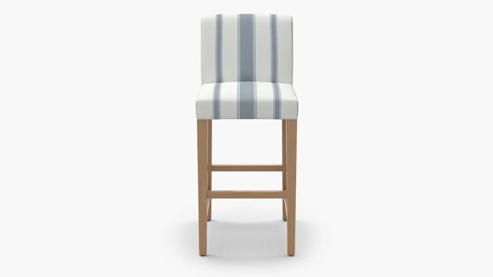 Signature Dining Bar Stool, French Blue Clarence Stripe, Natural Square Tapered Leg