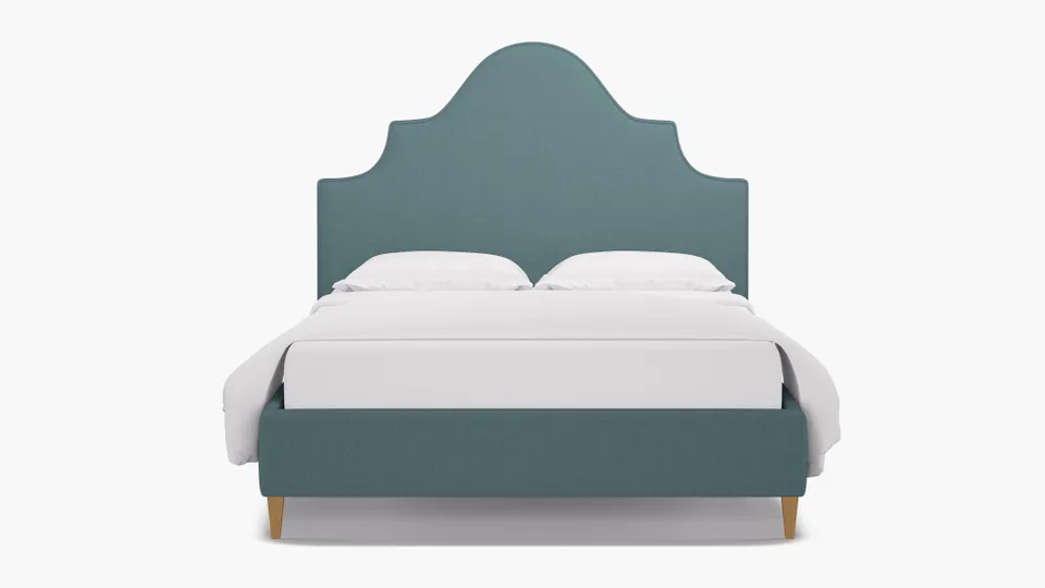 Statement Bed, Seaglass Everyday Linen, Natural Square Tapered Leg, King