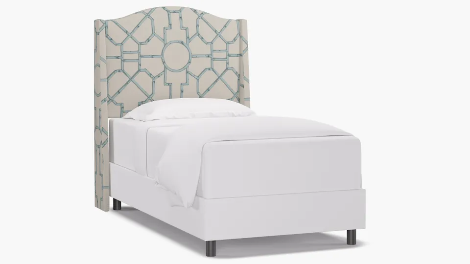 Classic Wingback Headboard, Blue Baldwin Bamboo, Twin