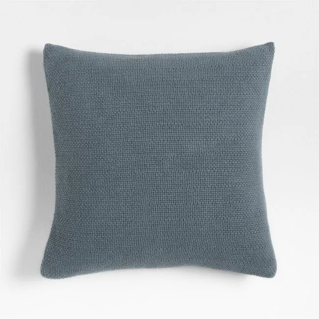 Organic Cotton Basketweave 20"x20" Blue Throw Pillow with Feather Insert