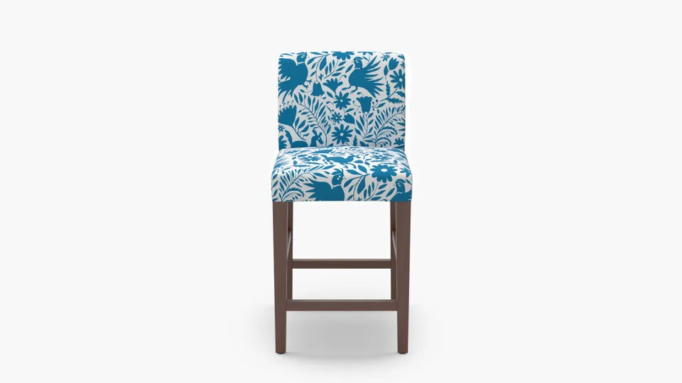 Signature Dining Counter Stool, Cerulean Frida, Walnut Square Tapered Leg