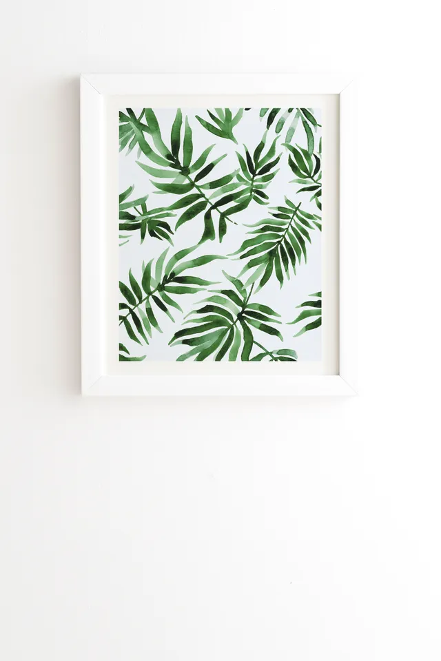 Watercolor Green Leaf by Marta Barragan Camarasa - Framed Wall Art Basic White 30" x 30"