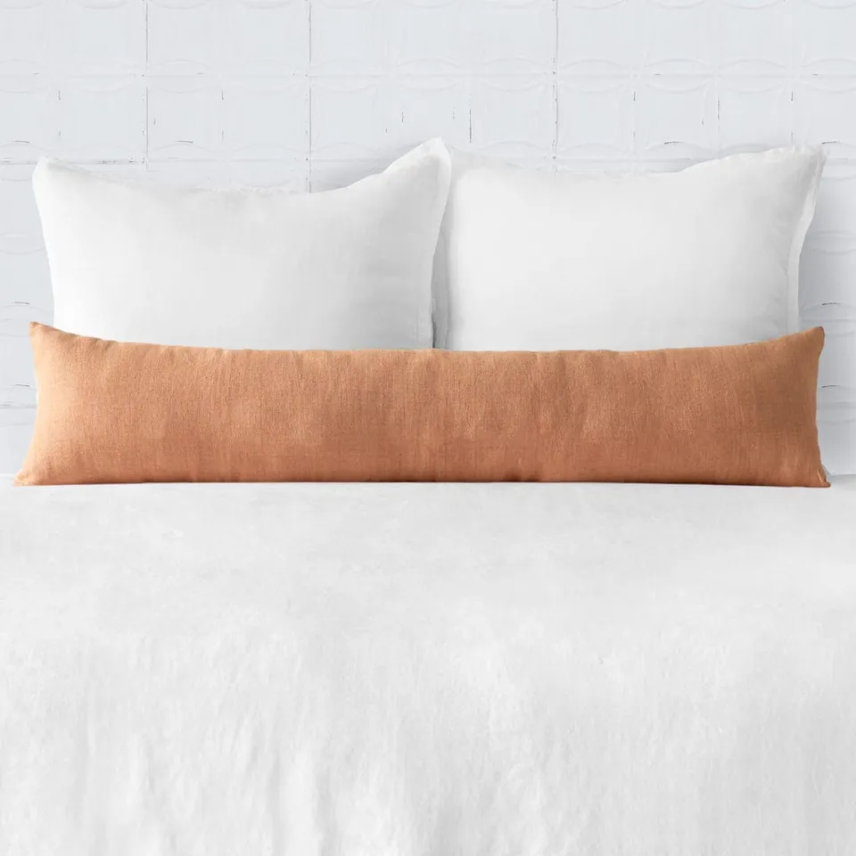 The Citizenry Prisha Linen Lumbar Pillow | 14" x 54" | Clay