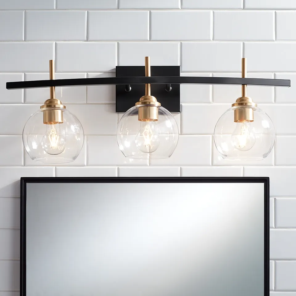 360 Lighting Duka 27" Wide 3-Light Black and Gold Bath Light