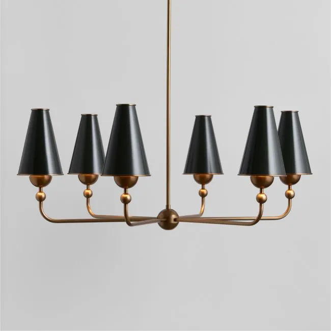 Everton Brass Round Chandelier Light with Green Metal Shades