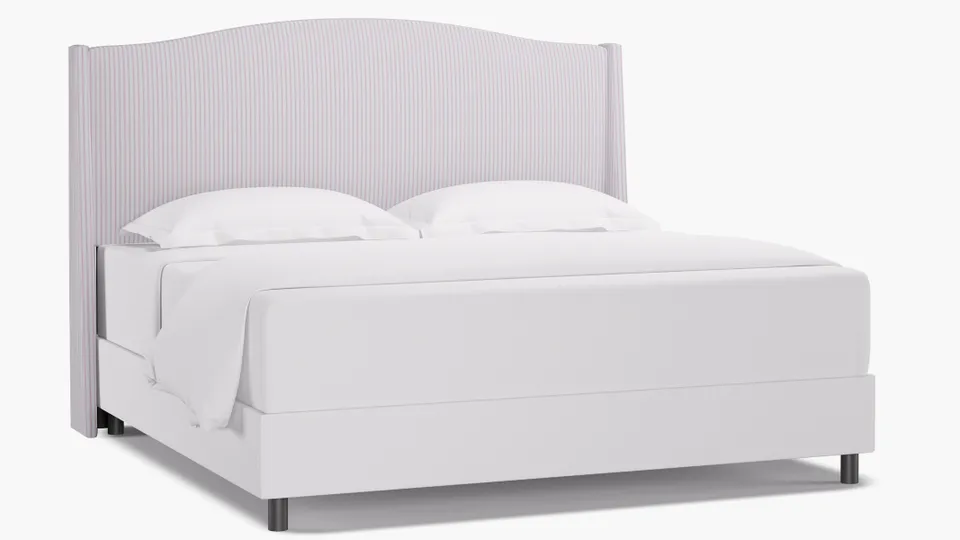 Classic Wingback Headboard, Pink Classic Ticking Stripe, King
