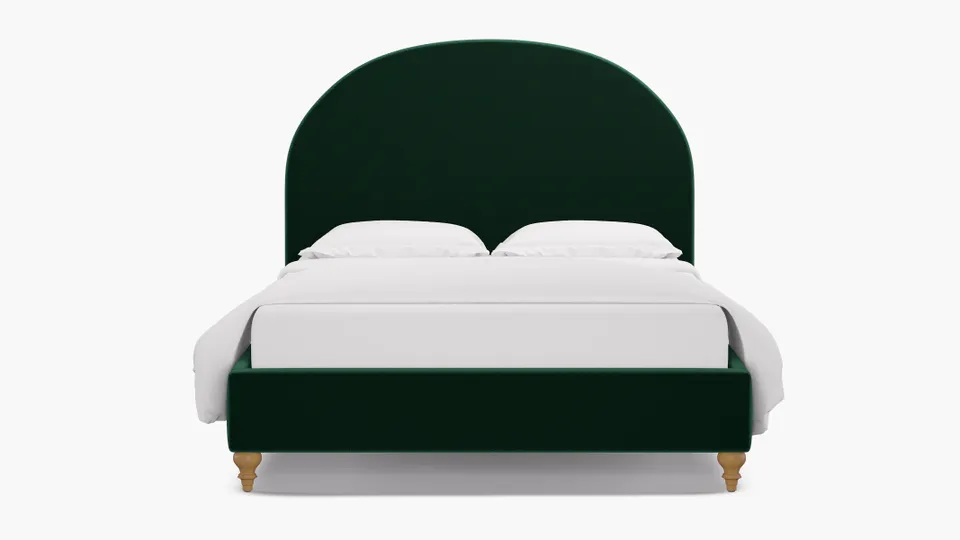 Demilune Bed, Spruce Performance Plush Velvet, Natural Traditional Turned Leg, King
