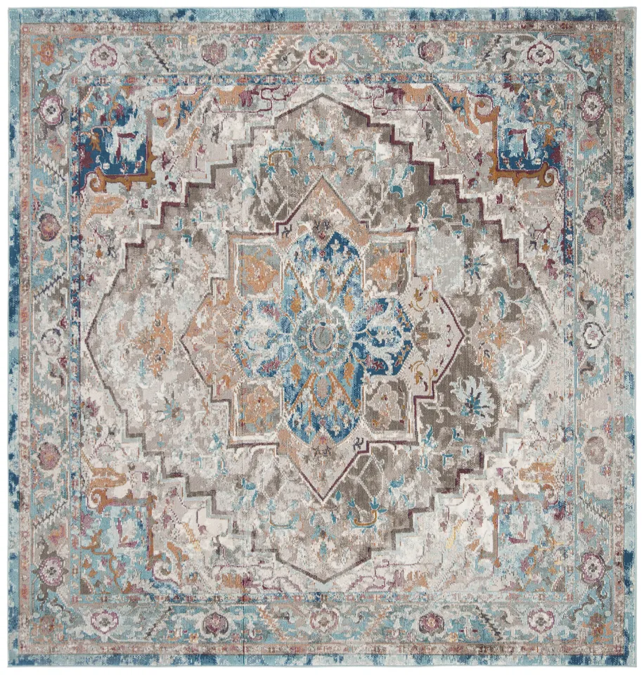 Arlo Home Woven Area Rug, ARA119E, Beige/Blue,  6' 5" X 6' 5" Square