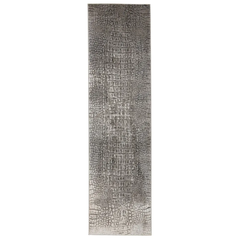 Canberra Animal Pattern Gray/ Black Runner Rug (3'3"X12')