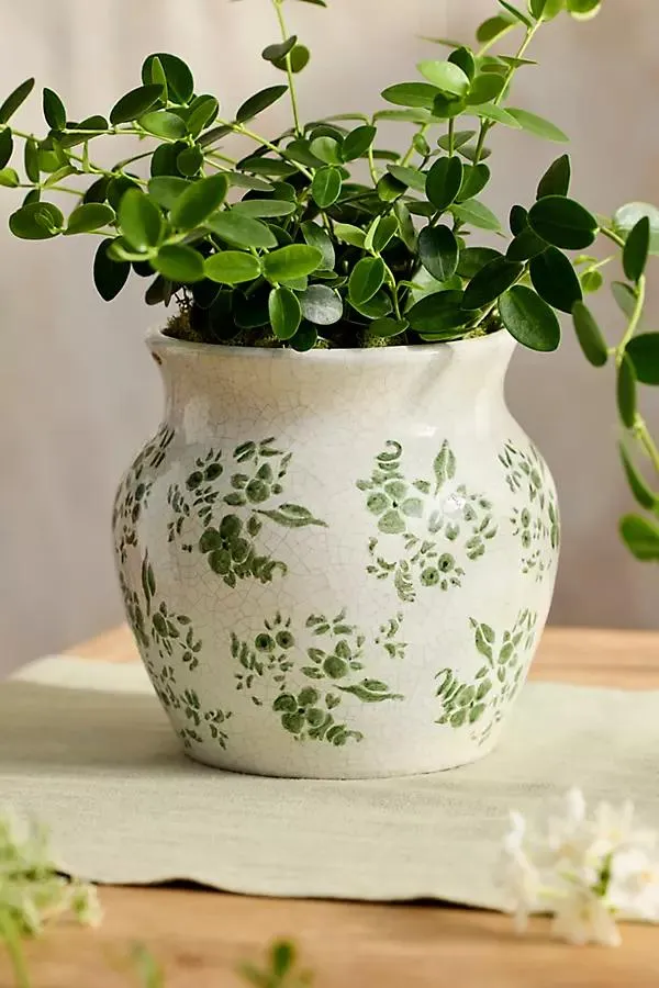 Green Chinoiserie Terracotta Jar Planter