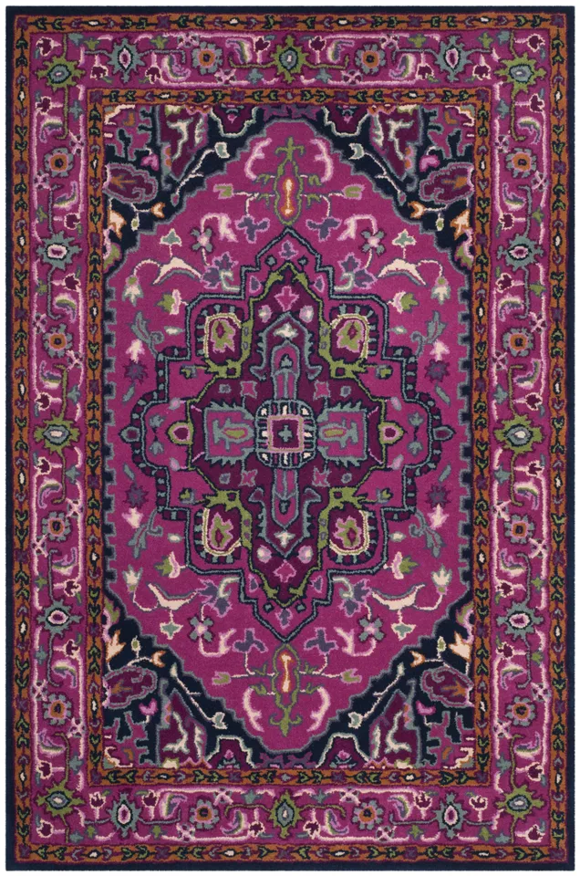 Arlo Home Hand Tufted Area Rug, BLG541C, Pink/Navy,  4' X 6'