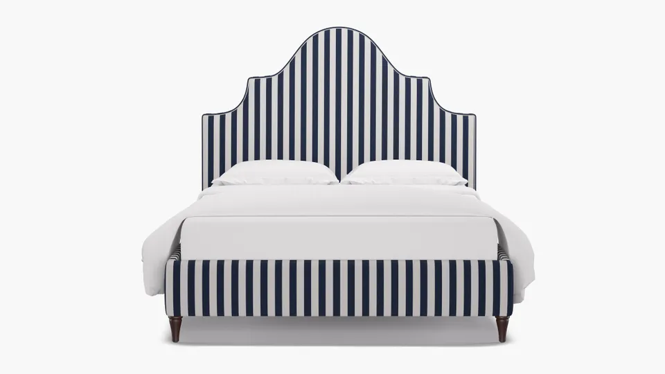 Statement Bed, Navy Cabana Stripe, Espresso Decorative Tapered Leg, Full
