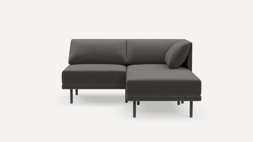 Range 3-Piece Open Sectional Lounger - Heather Charcoal - Performance Chenille / Black - Metal