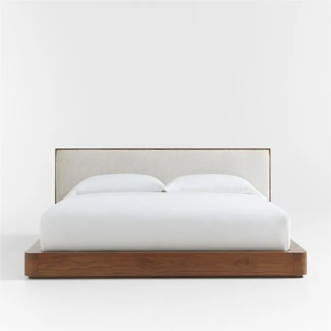 Milano Walnut Wood Upholstered King Bed