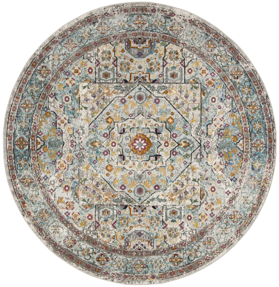 Arlo Home Woven Area Rug, ARA199C, Cream/Blue,  6' 5" X 6' 5" Round