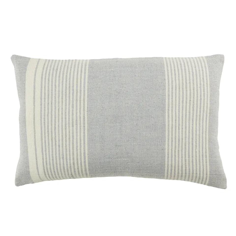 Carinda Indoor/ Outdoor Striped Gray/ Ivory Pillow Cover (13"X21" Lumbar)