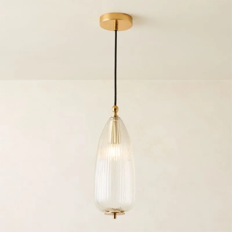 Tova Ribbed Glass Oblong Pendant Light 6" Set of 3