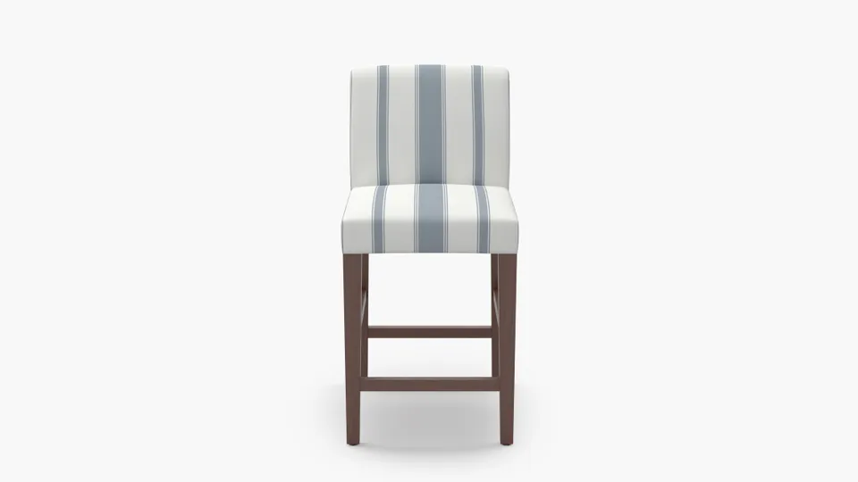 Signature Dining Counter Stool, French Blue Clarence Stripe, Walnut Square Tapered Leg