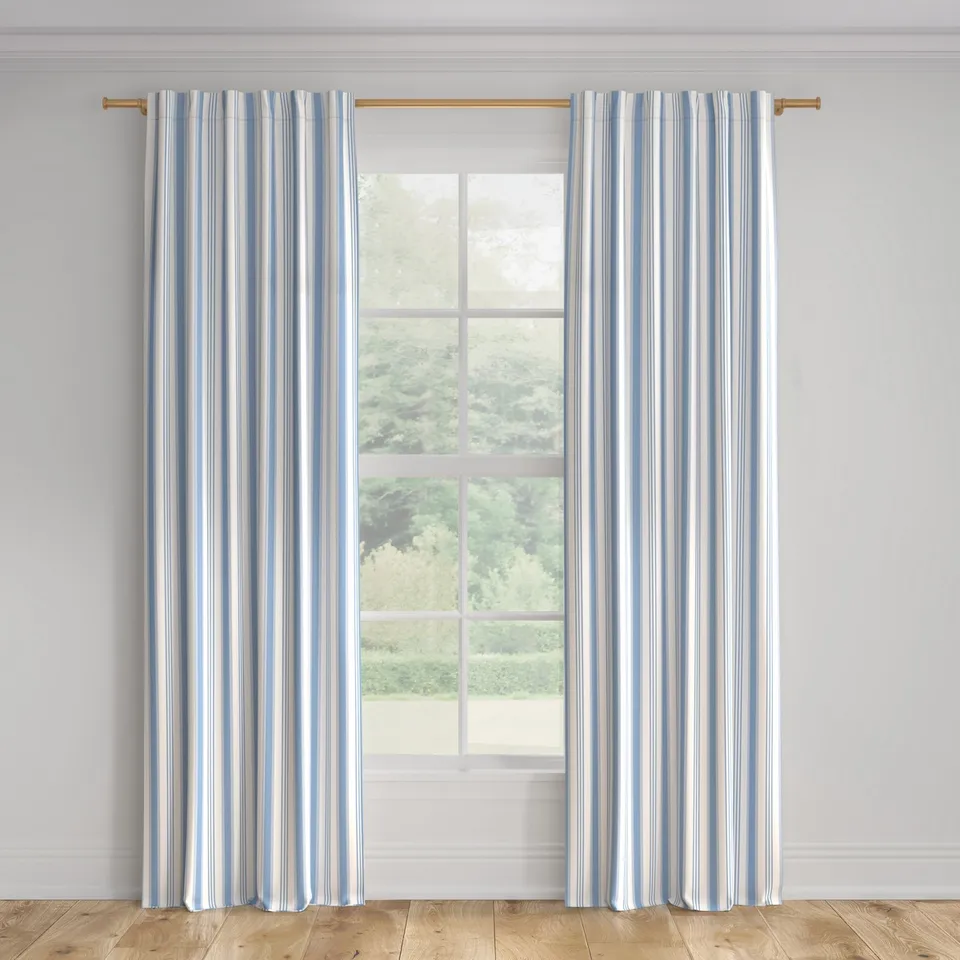 Printed Linen Curtain, Cornflower Regency Stripe, 50" x 108", Unlined