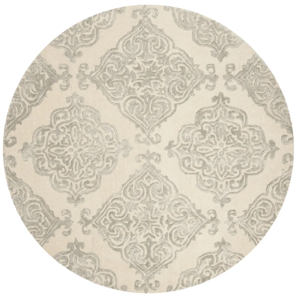 Arlo Home Hand Tufted Area Rug, GLM568C, Ivory/Silver,  6' X 6' Round