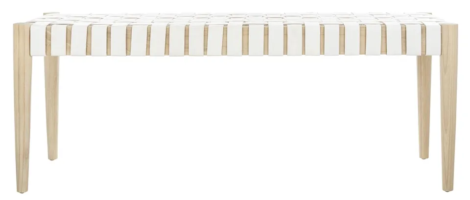 Amalia Leather Weave Bench - White/Natural